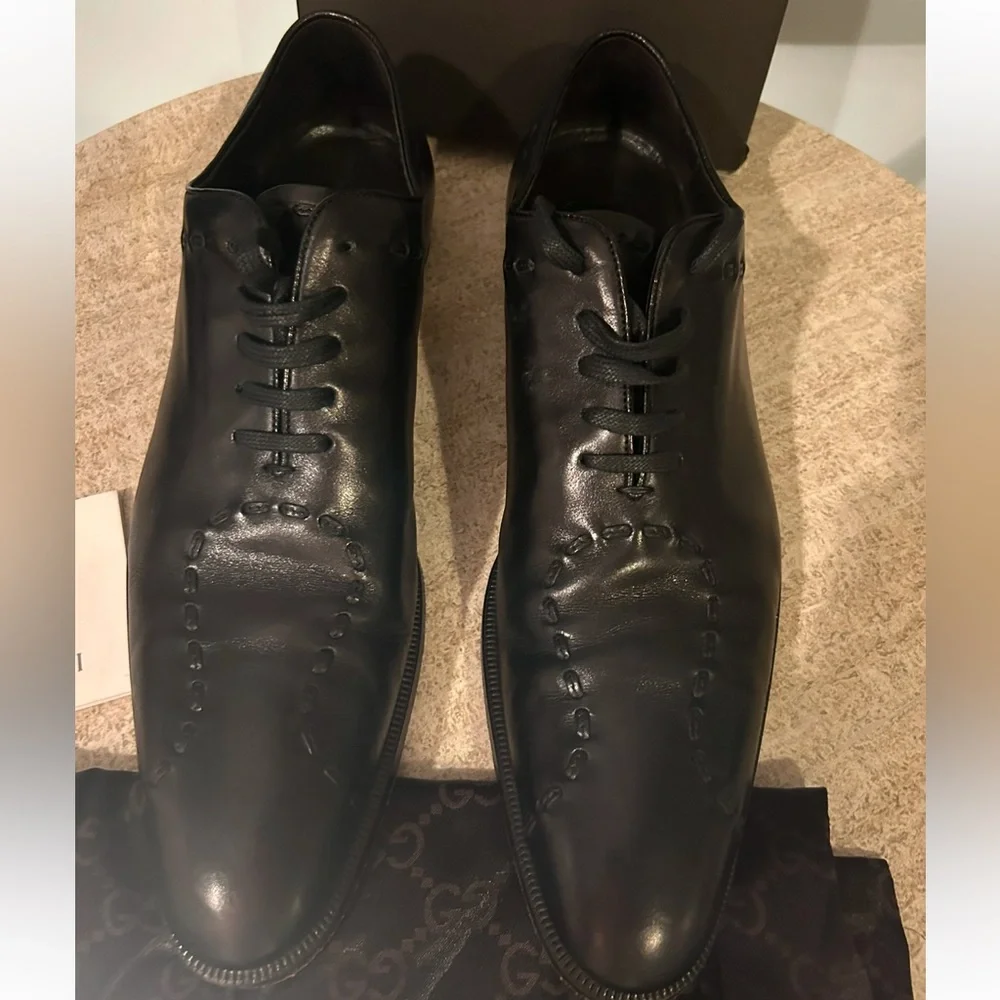 Gucci black leather lace up Oxford shoes size 12 - Picture 3 of 7